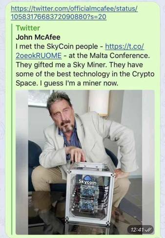 馬耳他 McAfee“踢館”，Skycoin“論劍”
