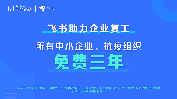 字節(jié)跳動(dòng)五萬人都在用協(xié)作工具免費(fèi)開放，飛書向中小企業(yè)免費(fèi)三年