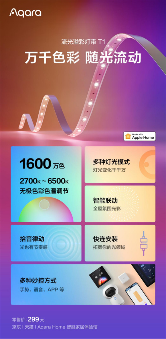 萬(wàn)千色彩，隨光流動(dòng)！Aqara 流光溢彩燈帶 T1正式發(fā)布